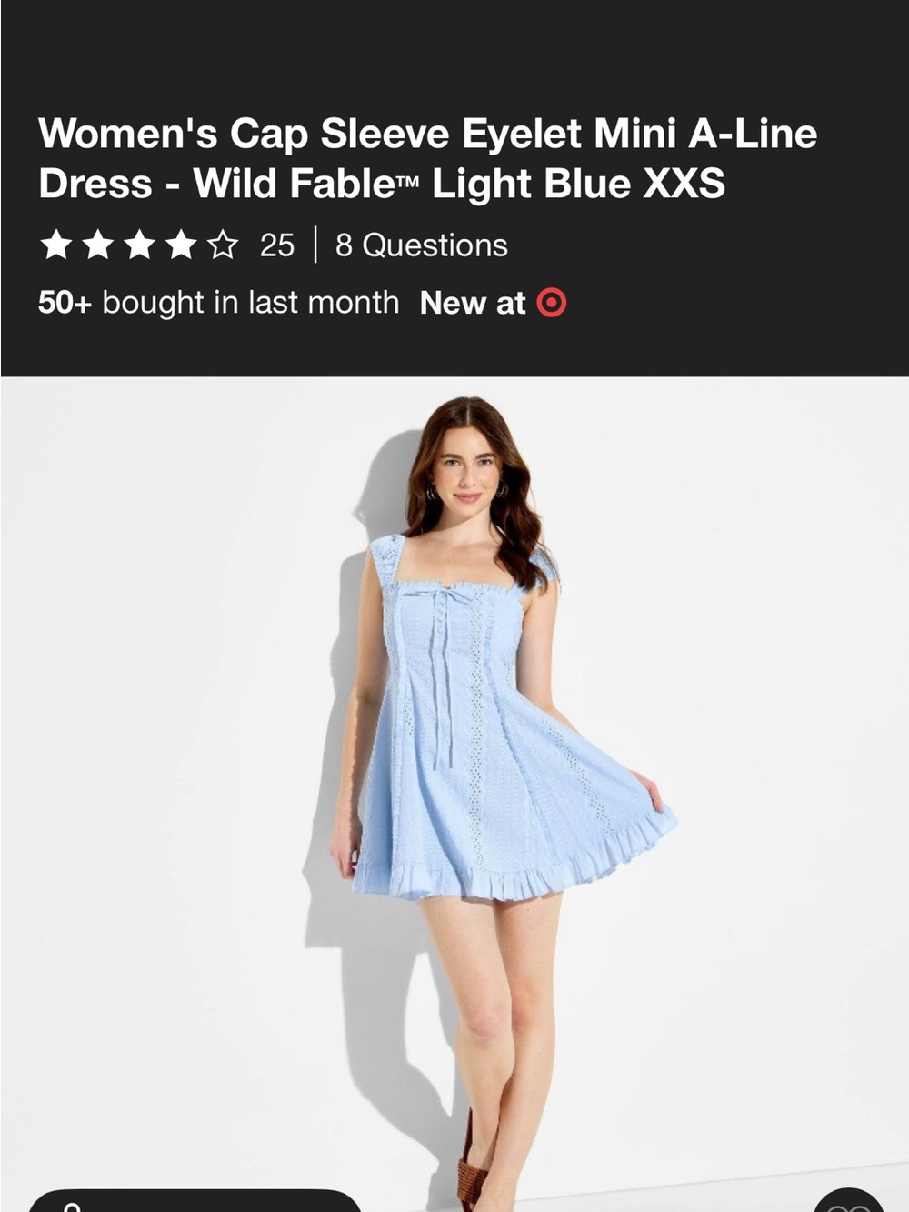 wild fable Light Blue Eyelet Mini A-Line Dress xxs